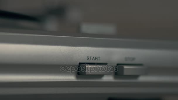Press start button. Male index finger turning on a start button. — Stock Video