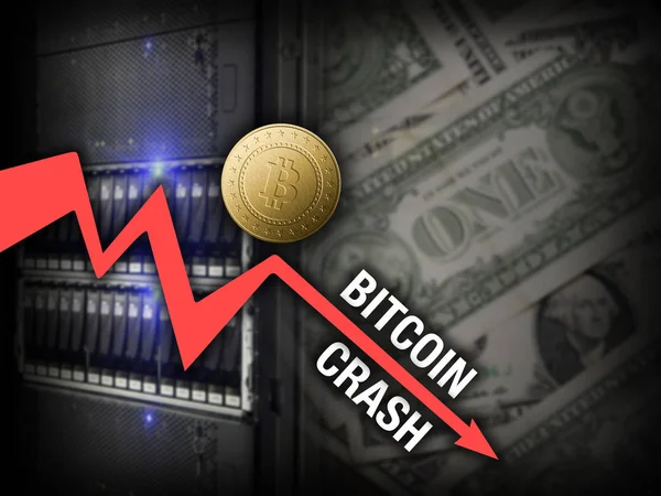 Bitcoin fiyat kazasında sunucu ve dolar arka plan grafik