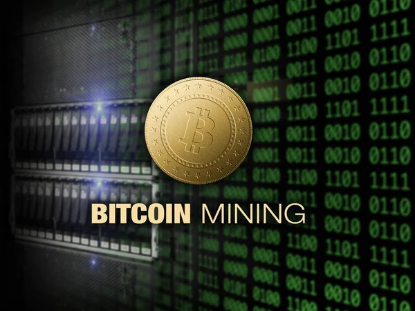 Mining Bitcoin Server Dollars Background — Stock Photo, Image