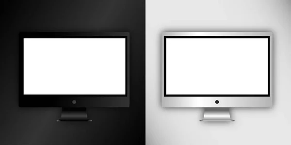 コンピューターのモニター 黒と白の背景に分離されました テンプレート プレゼンテーション Web デザイン キットを使用できます 黒と白の電子ガジェット デバイスのモックアップ ベクトル図 — ストックベクタ