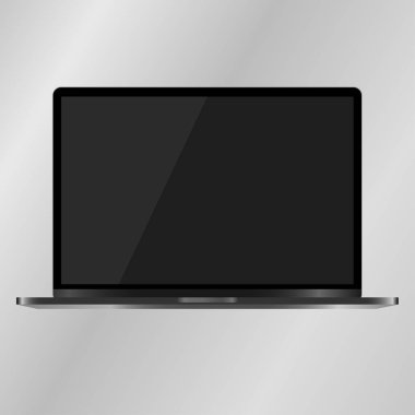 Gerçekçi Laptop mockup aygıt ile siyah ekran izole gri arka plan üzerinde. Not defteri. Açılan dizüstü/laptop