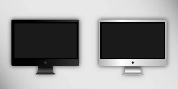 コンピューターのモニター 黒い画面と白い背景で隔離 テンプレート プレゼンテーション Web デザイン キットを使用できます 黒と白の電子ガジェット デバイスのモックアップ — ストック写真