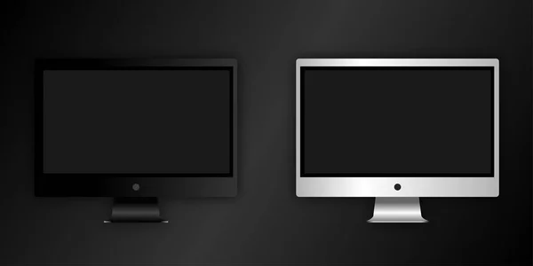 コンピューターのモニター 黒に分離されました テンプレート プレゼンテーション Web デザイン キットを使用できます 黒と白の電子ガジェット デバイスのモックアップ — ストック写真