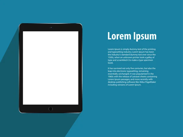 Koyu mavi zemin üzerine beyaz ekran ile gerçekçi beyaz tablet pc ile tasarım şablonu. EPS 10 hisse senedi vektör çizim