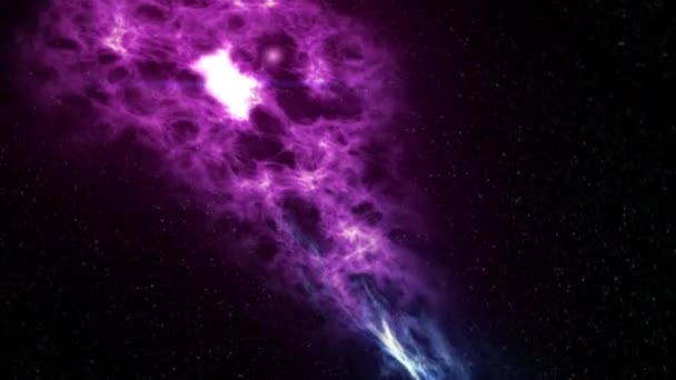 Flying Stars Nebulae Purple Blue Camera Flies Star Field Backdrop — Stock Video