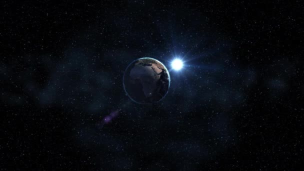 Planet Earth Sun Star Siyah Evrende Ekseninde Dönen Uzay Gündüz — Stok video