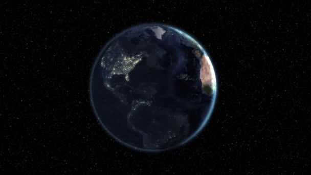 现实的地球 在星空的背景下 在太空中旋转 无缝环路与日夜城市的灯光变化 高详细 美国宇航局提供的图像元素 — 图库视频影像