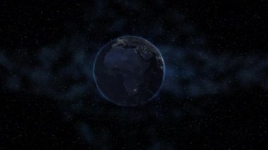 Gerçekçi dünya, yıldızlı gökyüzü ve güneş sorunsuz imkanı döngü gündüz ve gece şehir ışıkları ile arka planı uzayda döndürme. Yüksek 4k, ayrıntılı 3d Render. Nasa tarafından döşenmiş görüntü unsurları