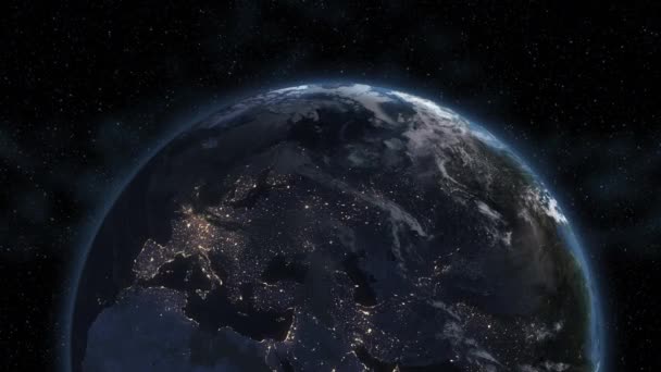 Europe View Terra Realistica Rotazione Lenta Della Terra Con Luci — Video Stock