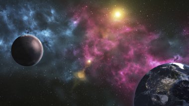 Mars ve dünya. Aralarındaki uzaklığı. Nasa tarafından döşenmiş bu görüntü unsurları.