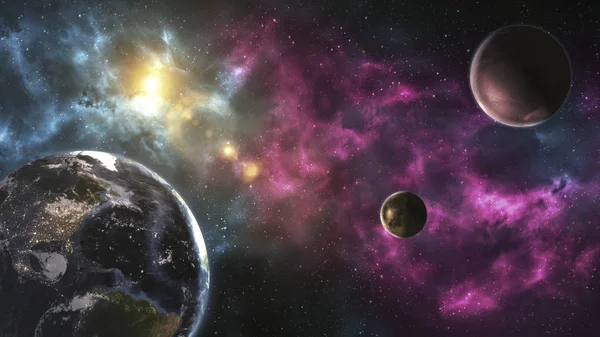 Uzayın keşfedilmemiş gezegenleri. Derin uzay görüntüsü, yüksek çözünürlüklü bilim kurgu fantezisi duvar kağıdı ve baskı için idealdir. Bu görüntünün elementleri NASA tarafından desteklenmektedir