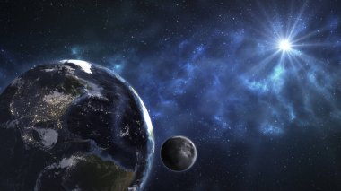 Dünya güzel gündoğumu ile uzayda. Nasa tarafından döşenmiş bu görüntü unsurları.