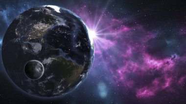 Güneş, ay ve dünya uzaydan görüntüsü. Nasa tarafından döşenmiş bu görüntü unsurları.