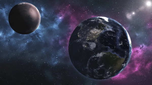 火星と地球。それらの間の距離。Nasa から提供されたこのイメージの要素. — ストック写真