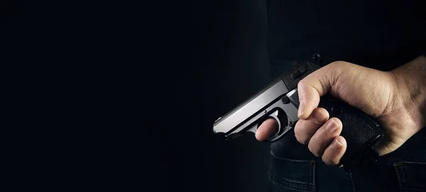 Handfeuerwaffe Auf Schwarzem Hintergrund Killer Konzept Kopierraum — Stockfoto
