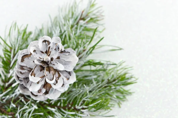 Tannenzapfen und Tanne auf glitzerndem Hintergrund. — Stockfoto