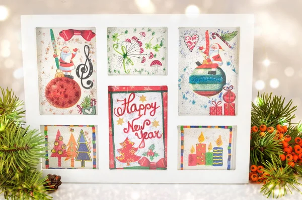 Decoupage New Year decorations made of paper — Stock Photo, Image
