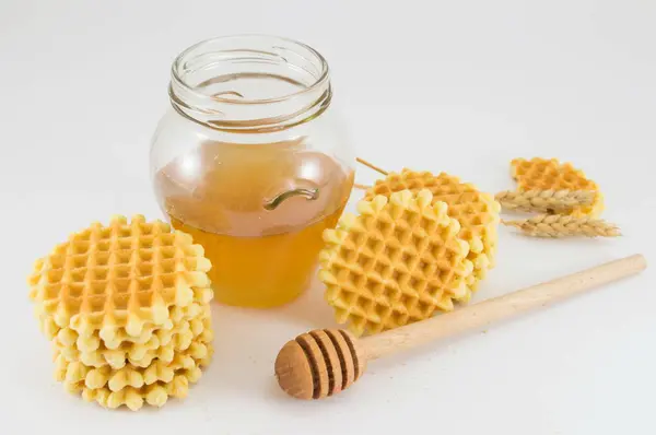 Bunch of golden baked waffle cookies — Stock Photo, Image