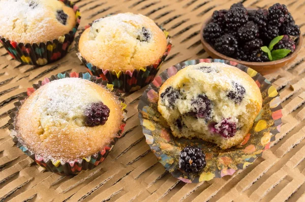 BlackBerry muffins täckt med socker pulver — Stockfoto