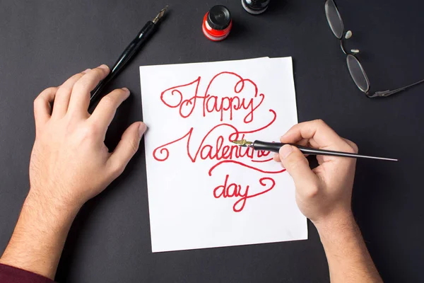 Manwriting een dag van Valentijnskaarten-kaart — Stockfoto