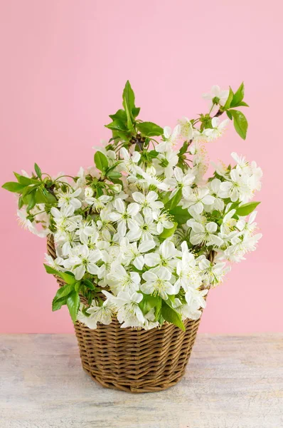 Bahar çiçek buketi pembe bir arka plan üzerinde — Stok fotoğraf