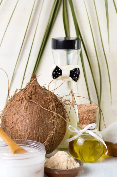 Diverse kokosproducten ingesteld op witte achtergrond — Stockfoto