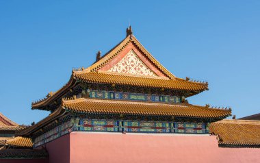 Forbidden city rooftop against blue sky clipart