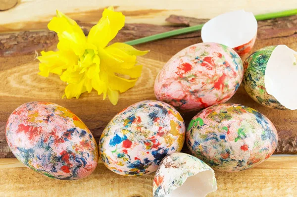手绘复活节彩蛋和水仙花 — 图库照片