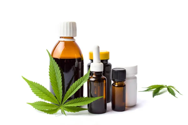 Marijuana and cannabis oil bottles isolated — Stock Photo, Image