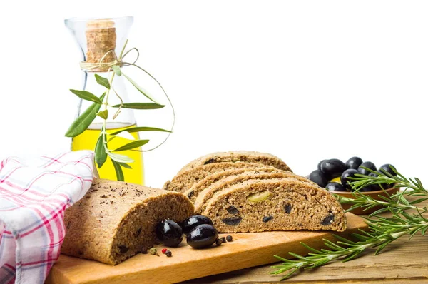 Home made rye bread with olives — Stock Photo, Image