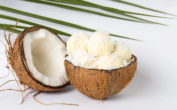 Glace à la noix de coco dans une coque de coco — Photo