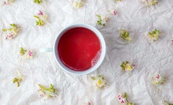 Чашка чаю і квітів каштана — стокове фото