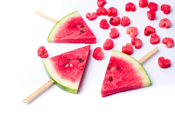 Watermeloen fruit slice op een stok van ijs — Stockfoto