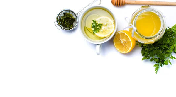 Peterselie thee met citroen en honing — Stockfoto