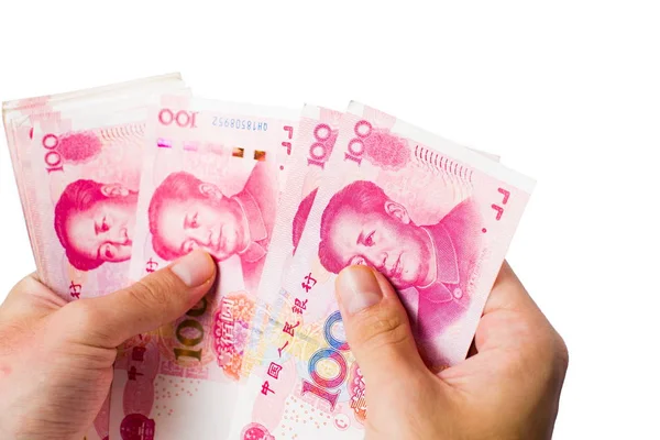 Kobieta ręce liczenia pieniędzy w chiński yuan — Zdjęcie stockowe