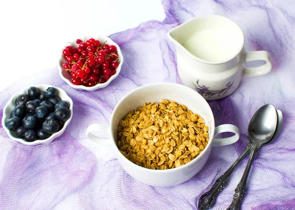 Granola muesli with berry fruit in bowls — Stock Photo, Image