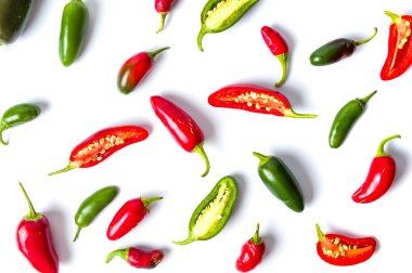Colorful jalapenos peppers on white background clipart