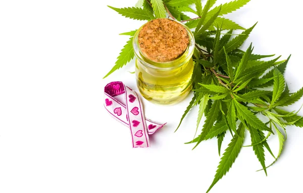 Cannabis oil and Cancer awareness ribbon isolated — Stock Photo, Image