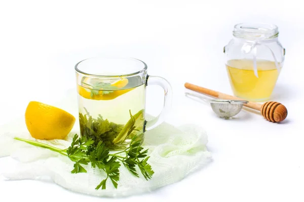 Petrželový čaj s citronem a medem — Stock fotografie