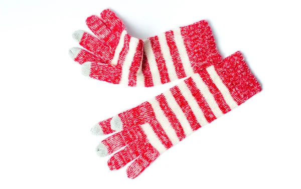 Rękawiczki zimowe ekran dotykowy tkane czerwony na białym tle — Zdjęcie stockowe