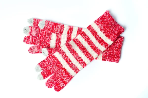 Rote Touchscreen-Winterhandschuhe isoliert — Stockfoto