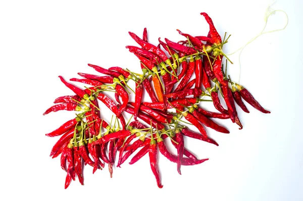 Dried red peppers on a string isolated — Stock Photo, Image