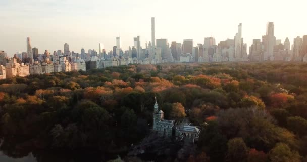 Панорама Нью-Йорка с высоты птичьего полета из Центрального парка — стоковое видео