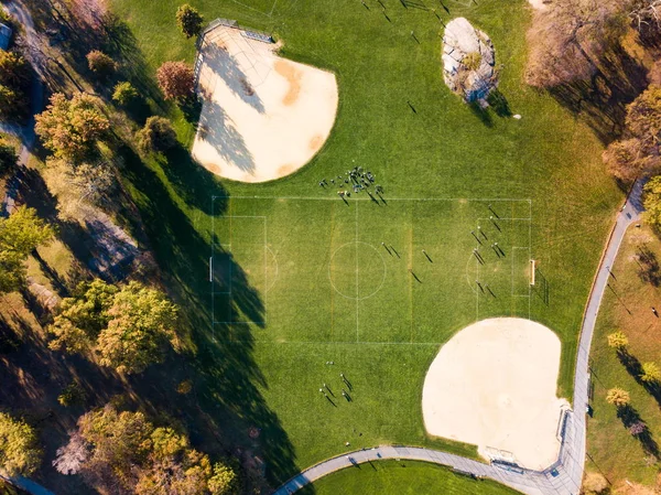 Fotbal a baseball letecký pohled na hřiště — Stock fotografie