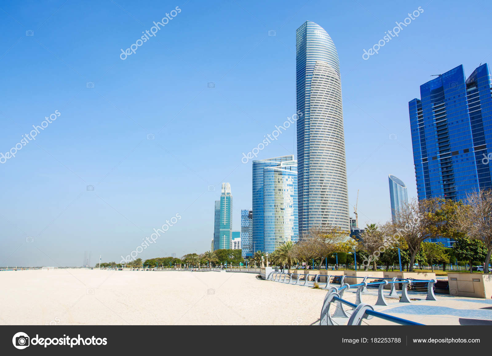 Abu Dhabi Corniche Beach And Walking Area With Landmark View Of