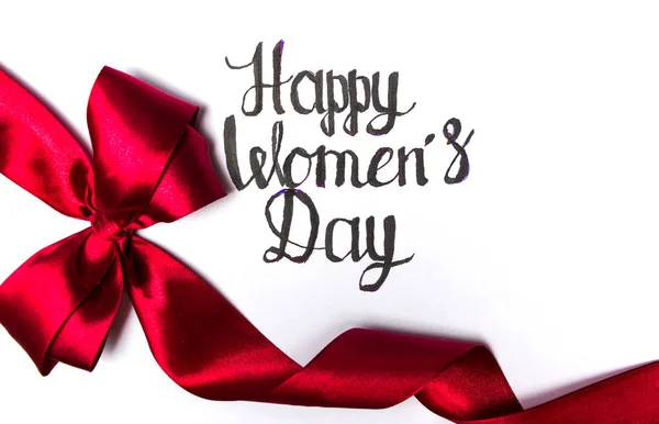 Happy Womens day card with red ribbon — Stock Photo, Image