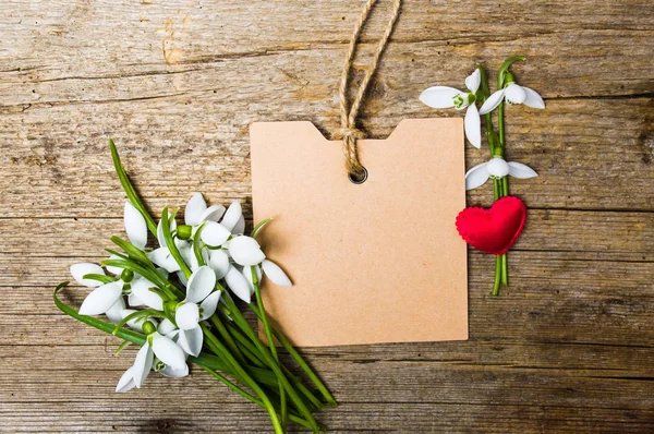 Λευκόιο λουλούδια και μια κενή σημείωση κάρτα — Φωτογραφία Αρχείου