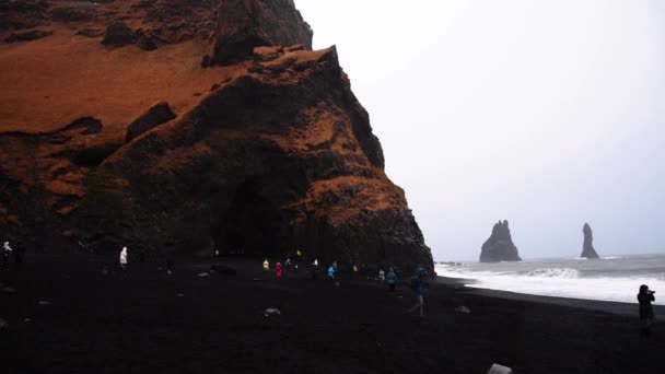 Vik Islandia Noviembre 2019 Turistas Caminando Por Playa Black Sand — Vídeos de Stock