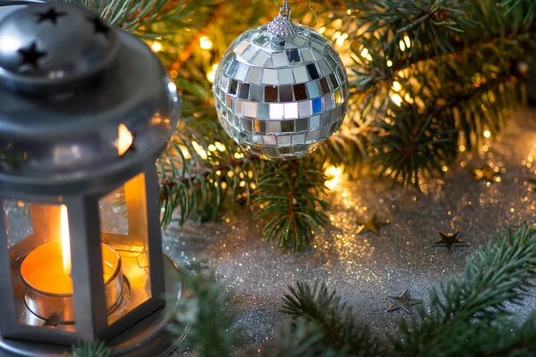 Festive lantern and Christmas decorations — Stock Photo, Image