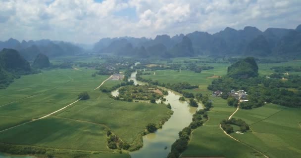 Paysage Rural Chinois Roches Calcaires Rizières Dans Guangxi Chine Vue — Video